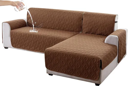 Miniatura 11 de Genina Fundas de Sofá Seccional para Perros Fundas de Sofá en Forma de L Funda de Chaise Lounge Funda de Sofá Reversible Protector de Muebles Beige