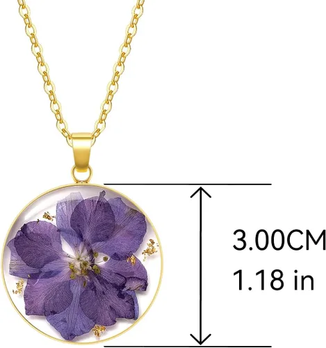 Miniatura 26 de Collares de flores de nacimiento para mujer, collar de 1 a 12 meses, collar de flores prensadas hecho a mano, regalo único de vacaciones, dorado, 18