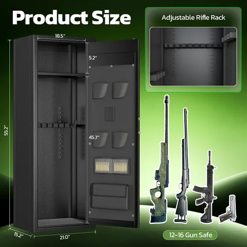 Miniatura 3 de Greenvelly 14-16 Caja fuerte para rifles y pistolas, caja fuerte para rifles con cerradura de teclado, gabinete para armas de fuego para rifles