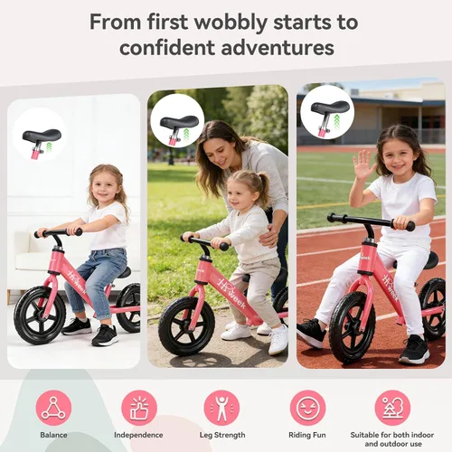 Miniatura 4 de Bicicleta de equilibrio para niños pequeños HAWEEK de 12 pulgadas, bicicleta de entrenamiento sin pedales para niños de 24 meses a 5 años, ajustes