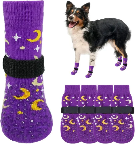 Miniatura 53 de SCENEREAL 6 piezas de calcetines antideslizantes para perros para prevenir lamido de patas para pavimento caliente/frío, calcetines de agarre