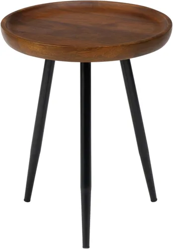 Miniatura 8 de MH London Lydia - Mesa auxiliar redonda pequeña y mesa auxiliar de madera maciza, parte superior negra con patas de metal negro, mesita de noche
