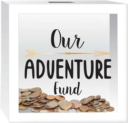 Prinz White Adventure Fund - Alcancía de ahorro de dinero para adultos, caja de ahorro para niños, tarro de cambio, caja de madera de sombra de 6 x