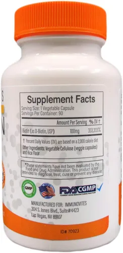 Miniatura 2 de IMMUNOVITES Paquete de 3 dosis altas de biotina (como d-biotina, USP) 100 mg (equivalente a 100,000 mcg) 90 cápsulas, alta potencia (3)