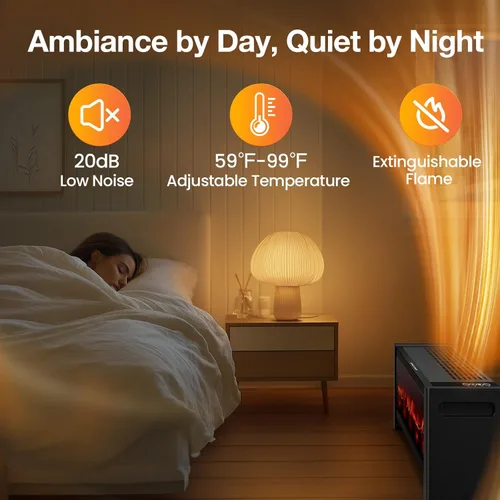 Miniatura 4 de Air Choice Calentador de zócalo de 33 pulgadas, calentador de chimenea de 1500 W con salida de aire superior, control remoto, termostato ajustable