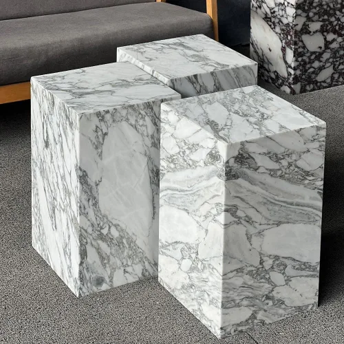 Miniatura 8 de Mesa auxiliar de mármol de lujo, mesa auxiliar cuadrada para sofá y cama modernos, sala de estar, sofá, dormitorio (Arabescato)