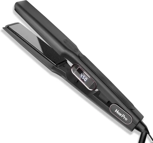 Plancha de cerámica con placa flotante 3D, plancha de pelo con 15 temperaturas para cabello grueso, mango ergonómico de silicona, pantalla LCD, Negro