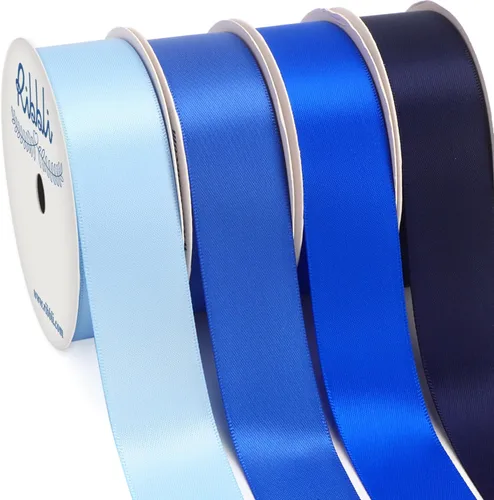 Ribbli Cinta de satén azul de 1 pulgada x 4 rollos en total de 40 yardas, cinta azul bebé/azul real/azul eléctrico/azul marino para envolver