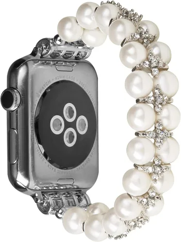 Miniatura 2 de Pulsera de perlas compatible con Apple Watch de 38/40/41 mm 42/44/49 mm iWatch Series 9/8/7/6/5/4/3/2/1, correa de repuesto de joyería de diamantes