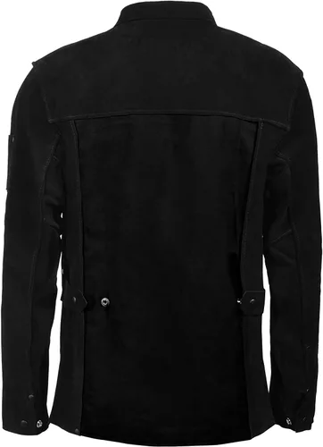 Miniatura 3 de Chaqueta de soldadura de cuero negro, chaquetas de seguridad de trabajo de cuero de vacuno dividido FR resistente, chaquetas de soldador