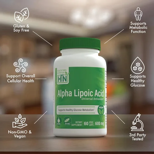 Miniatura 4 de Health Thru Nutrition Ácido alfa lipoico 600 mg, 60 porciones, certificado vegano, antioxidante universal, sin OMG, probado por terceros