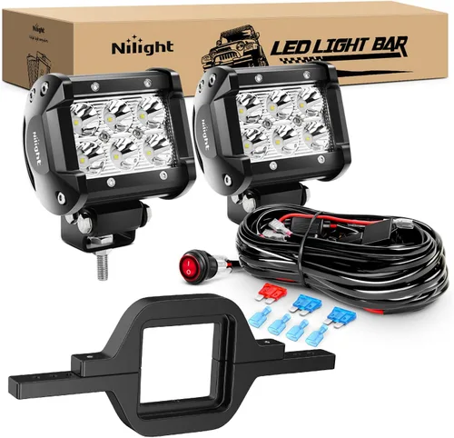 Nilight 2 piezas de luces LED de 18 W para conducción, niebla y todoterreno, barra de luces con abrazadera de enganche de remolque de 2" y kit de