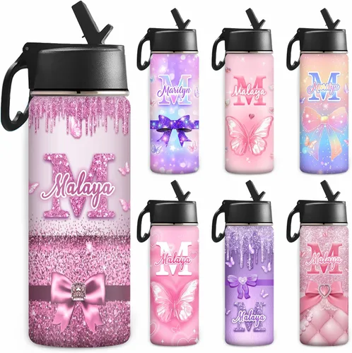 Miniatura 22 de Botella de agua personalizada, botella de agua deportiva personalizada con nombre, botella de acero inoxidable aislada al vacío con tapa