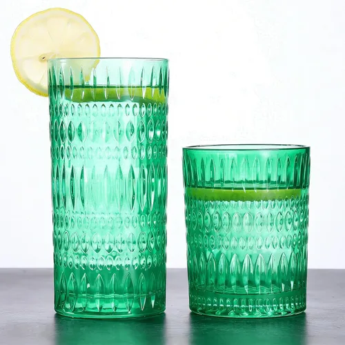 Miniatura 12 de Loivttvv Juego de vasos de cristalería de 8 piezas, vasos altos de 14 oz / 414.03 ml y vasos de vidrio acanalados de 10 oz / 295.74 ml, cristalería