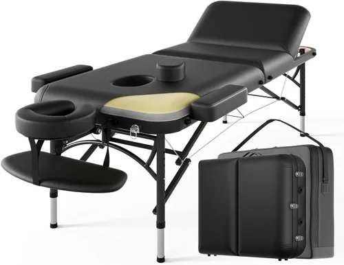 Miniatura 10 de Mesa de masaje profesional portátil de 2 pliegues de espuma elástica de alta calidad, patas de madera con capacidad para hasta 1100 libras, 10