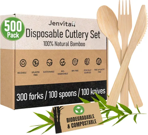 Miniatura 12 de Juego de cubiertos 100% de bambú - Juego de 100 cubiertos compostables