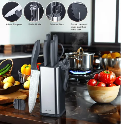 Miniatura 5 de RAXCO Juego de cuchillos de cocina de 10 piezas Soporte de acero inoxidable Diseño compacto - Gris Damasco.
