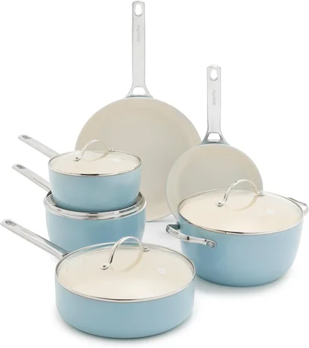 GreenPan Padova Pro - Juego de ollas y sartenes de 10 piezas, cerámica anodizada dura y saludable, antiadherente, sin PFOA ni PFAS, apto para
