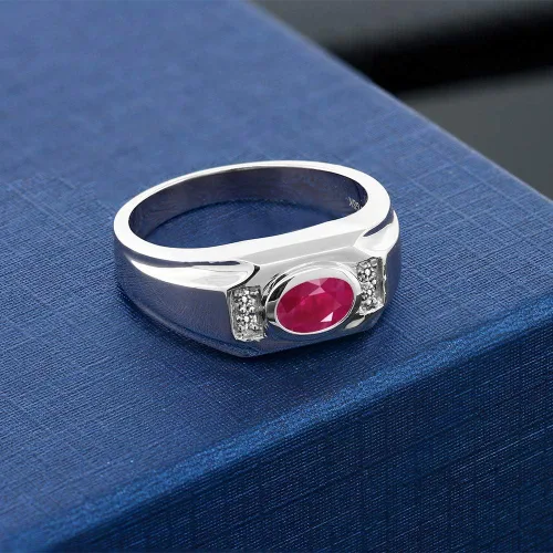 Miniatura 3 de Gem Stone King Anillo ovalado de plata de ley 925 de 202 quilates para hombre disponible 7 8 9 10 11 12 13 Metal Metal Piedra preciosa Rubí Diamante