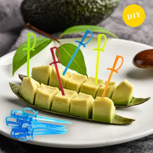 Miniatura 5 de 300 palillos de dientes de espada de plástico de 3.3 pulgadas para aperitivos, tenedor de frutas palillos de cóctel desechables, palos de cóctel