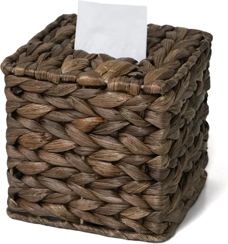 Miniatura 16 de Funda cuadrada de mimbre para caja de pañuelos, cajas de pañuelos faciales, caja de servilletas tejida a mano para baño, dormitorio, oficina, mesa
