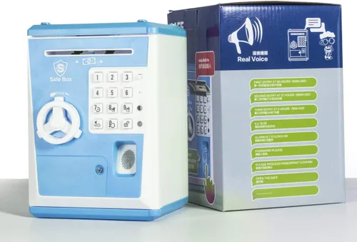 Miniatura 6 de LIKE Alcancía de Juguete Caja Fuerte con Huella Dactilar Cajero Automático Banco Máquina de Dinero y Monedas Caja de Ahorros para Niños Azul