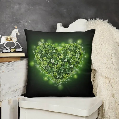 Funda de cojín para sofá del día de San Patricio, diseño de trébol verde con forma de corazón, decoración del día de San Patricio, funda de cojín