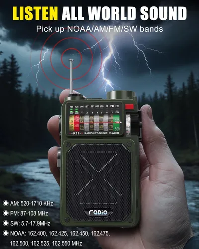 Miniatura 2 de Emgykit R11 Radio de emergencia de manivela - 4000 mAh/14800 mWh NOAA/SW/AM/FM, carga solar/manual/USB, receptor Bluetooth/USB/reproducción TF