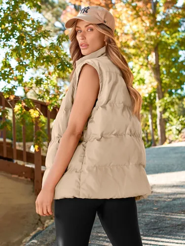 Miniatura 4 de AUTOMET Chaleco acolchado para mujer, sin mangas, con cremallera, cálido, acolchado, ligero, cuello alto, con bolsillo