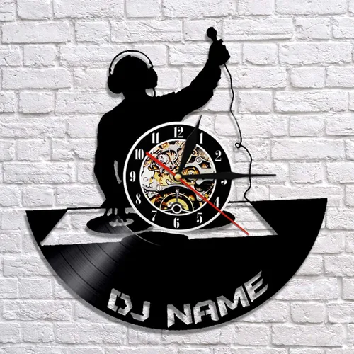 Miniatura 3 de Reloj de pared de disco de vinilo hecho a mano con nombre de DJ personalizado, disco de vinilo, reloj de pared, tocadiscos de DJ, sombras, relojes