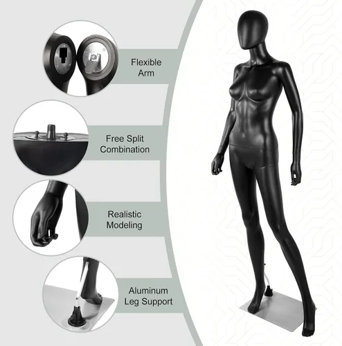 Miniatura 5 de Maniquí femenino de cuerpo completo negro - 70 pulgadas maniquí forma de vestido de exhibición de cuerpo completo maniquí Maniquí Torso Stand