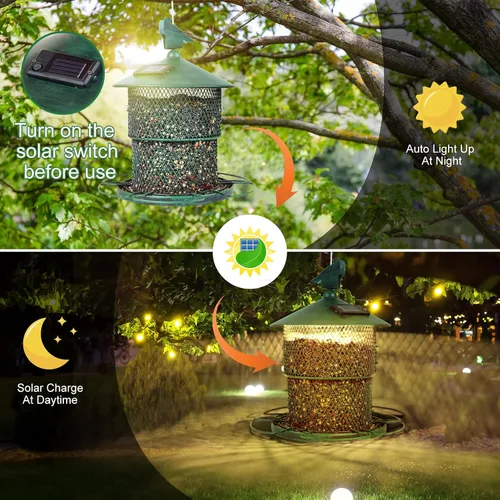 Miniatura 4 de Comederos de metal para colgar al aire libre, comedero para pájaros silvestres a prueba de ardillas, tubo de malla solar exterior, comederos