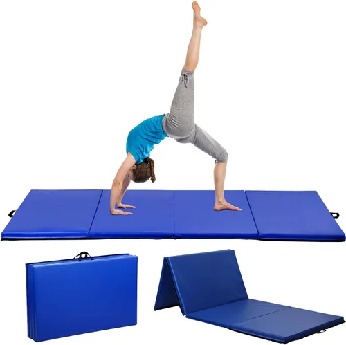Miniatura 10 de Colchoneta de gimnasia para acrobacias, plegable, tapete de ejercicio para niños, adultos, tapete de yoga de piel sintética con asas de transporte