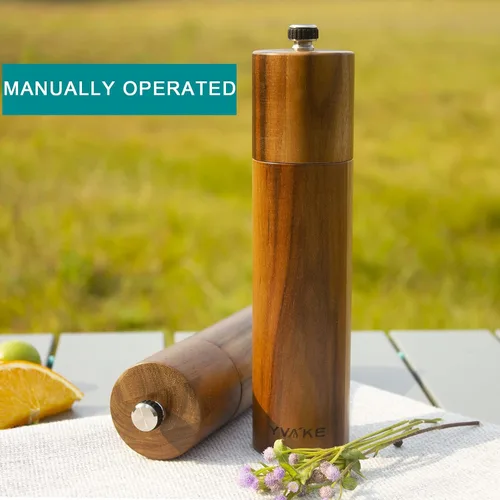 Miniatura 5 de Molinillo de Sal y Pimienta de Madera, Molinillo Manual de Sal y Pimienta de 8 Pulgadas, Grosor Ajustable y Recargable, Saleros de Pimienta