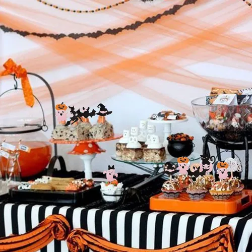 Miniatura 5 de Paquete de 24 adornos para cupcakes de Halloween con purpurina rosa, fantasma, pequeño abucheo, murciélago, bruja, gato, calabaza, magdalena
