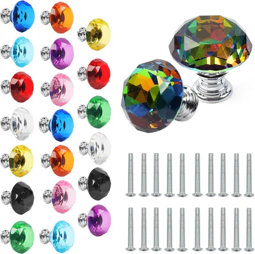 Miniatura 7 de Paquete de 11 tiradores de cajón de cristal coloridos, tiradores de alacena de vidrio de 30mm con forma de diamante para armario, cocina, baño