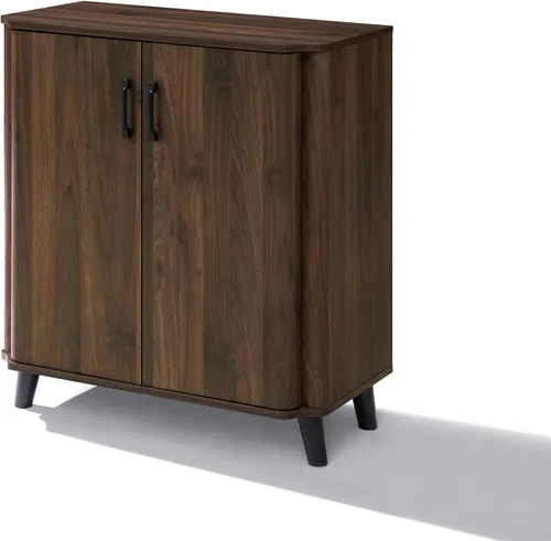 Miniatura 8 de LuxenHome - Armario buffet con almacenamiento, gabinete moderno de mediados de siglo con borde curvo, gabinete de café de nogal, pequeño armario