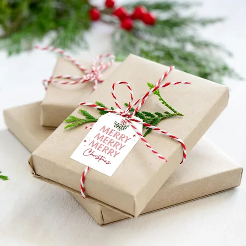 Miniatura 4 de Etiquetas de regalo de Navidad de Anwyll con cuerda - 50 piezas etiquetas de arco rosa feliz feliz feliz Navidad para regalos etiqueta de regalo