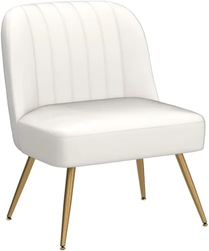 Miniatura 5 de ALISH Juego de 2 sillas decorativas de piel sintética, tapizadas, modernas sillas laterales sin brazos con patas de metal (color beige, juego de 2)