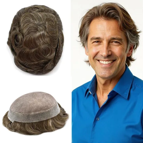 Miniatura 70 de Tupé para hombres, piezas de cabello humano real, sistema de unidades de cabello natural, línea capilar natural, pieza de repuesto para hombres
