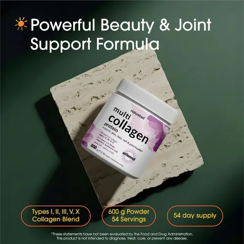 Miniatura 2 de Polvo de proteína de colágeno múltiple 600g - 5 tipos (I, II, III, V, X) alimentado con pasto y criado en prados con biotina 5000mcg, vitamina C