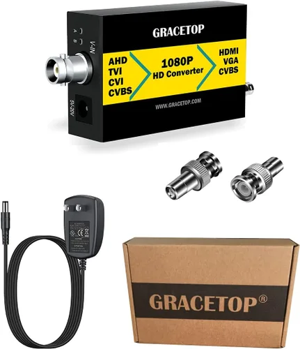 Miniatura 7 de GRACETOP Adaptador convertidor TVI/CVI/AHD a HDMI, Full HD 4K 720P/1080P/3MP/4MP RCA a HDMI Convertidor de video para monitor HDTV DVR, 4 en 1
