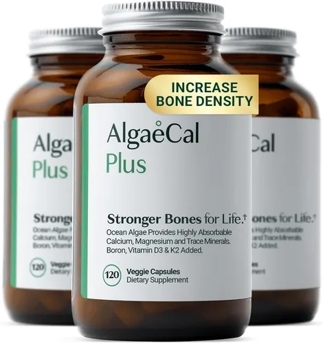 AlgaeCal Plus - Suplemento de calcio, algas rojas naturales a base de plantas con vitamina D3 + K2, magnesio, boro y oligominerales, aumenta la