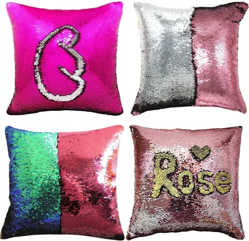 Miniatura 10 de MOCOFO Fundas de almohada decorativas de lentejuelas mágicas reversibles 16x16-2 de plata a oro + 2 de oro a negro de ante premium para habitación 4