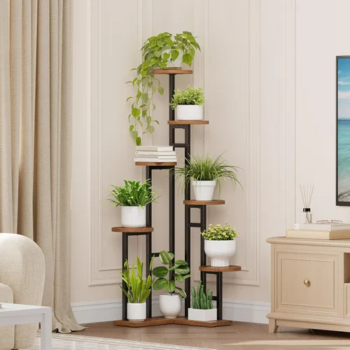 Miniatura 2 de HOOBRO Soporte de esquina para plantas de interior, estante de 7 niveles para múltiples plantas de interior, organizador de esquina para plantas