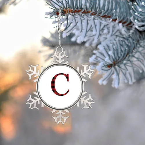Miniatura 2 de Monograma inicial letra A copo de nieve, adornos de letras rojas y negras a cuadros para árboles de Navidad, adornos de Navidad personalizados