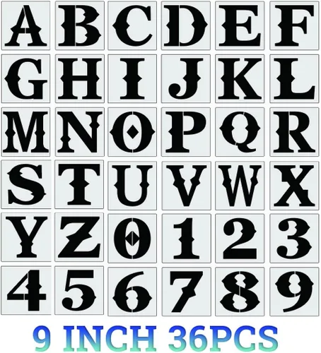 Plantillas de letras grandes de 9 pulgadas, plantillas del alfabeto, plantillas reutilizables de letras y números para pintar en madera, paredes,