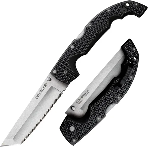 COLD STEEL XL Voyager - Cuchillo plegable táctico de 5.5 pulgadas AUS10A de 5.5 pulgadas con mango Griv-Ex de 6.75 pulgadas, con bloqueo Tri-Ad