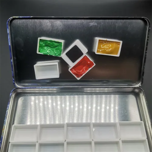 Miniatura 6 de Sartenes de acuarela con rayas magnéticas, 100 bandejas vacías de plástico blanco completo para pintura al óleo de acuarela o caja de lata de viaje