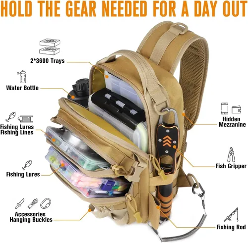 Miniatura 3 de Dovesun Mochila de pesca pequeña con cajas de aparejos, bolsa de pesca para manualidades, parches bordados, bolsa de aparejos de regalo para A